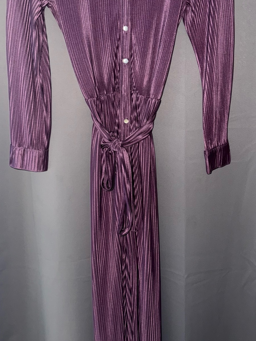 Purple Pleated Long Sleeve Jumpsuit
